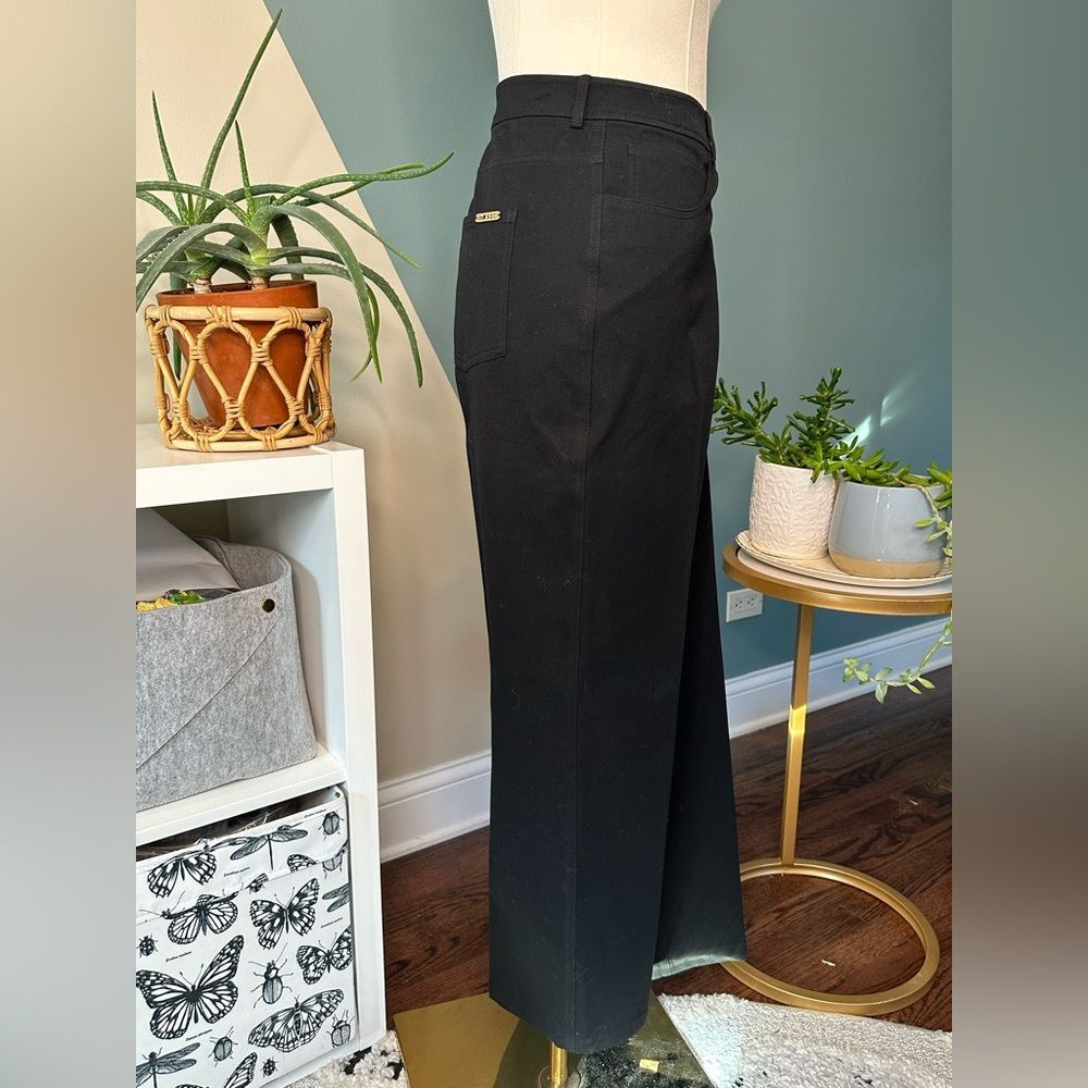 St. John Caviar Black Straight-Leg Pants Stretch Cotton Gold Hardware Size 12 - Picture 3 of 11